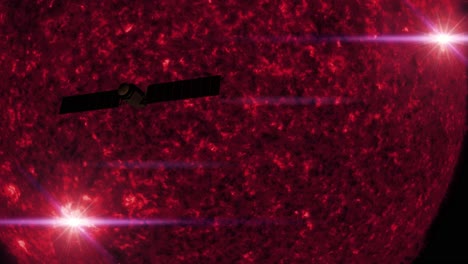 Der-Satellit-Passiert-Das-Energiefeld-Des-Sonnenplaneten-Science-Fiction-In-Silhouette-4k